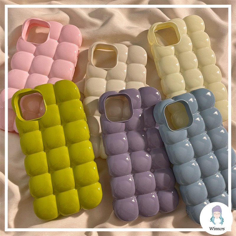 สีลูกกวาด Smooth Dopamine Air Cushion Puff เคส IPhone เข้ากันได้กับ IPhone 16 15 14 Pro Max 11 13 Pro Max 12 Pro Max บล็อกรูปร่าง Soft TPU ฝาหลังโทรศัพท์มือถือ