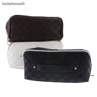 Luckyhouse0^^ ใหม่ กระเป๋าใส่เครื่องสําอาง ฟองน้ํา หนัง PU ลายสก๊อต สําหรับเดินทาง