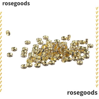 Rosegoods1 ลูกปัดสเปเซอร์ ชุบทอง และเงิน ประดับพลอยเทียม 8 มม. 200 ชิ้น