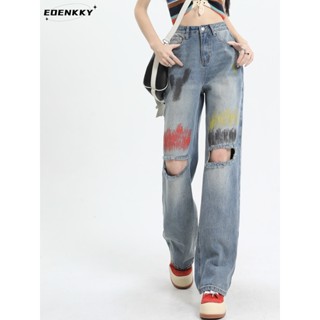 EOENKKY กางเกงขายาว กางเกงยีสน์ผู้หญิง ทรงหลวม ๆ ตรง Retro Hip Hop Pants 2023 NEW Style  รุ่นใหม่ High quality สวยงาม Unique A27L0AO 36Z230909