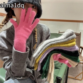 Alma1dq ถุงมือผ้าวูล แบบเต็มนิ้ว ยืดหยุ่น แบบนิ่ม สีพื้น แฟชั่นฤดูใบไม้ร่วง และฤดูหนาว