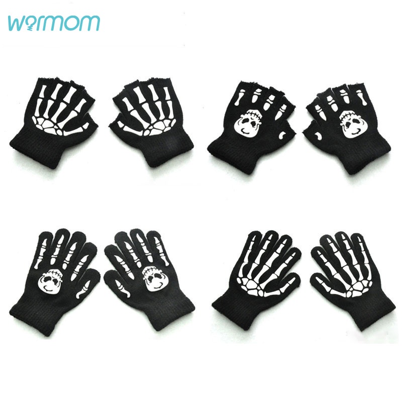 Warmom ถุงมือเรืองแสง รูปหัวกะโหลก ฮาโลวีน สําหรับเด็ก
