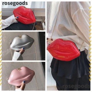 Rosegoods1 กระเป๋าสะพายไหล่ ทรงโท้ท แต่งซิป แต่งสายโซ่ สีแดง เหมาะกับของขวัญ สไตล์สร้างสรรค์ สําหรับผู้หญิง