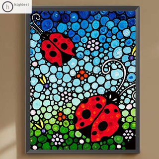 [Highbest.th] ภาพวาดปักเพชร ทรงกลม ลาย Coccinella Septempunctata 5D DIY สําหรับตกแต่งบ้าน