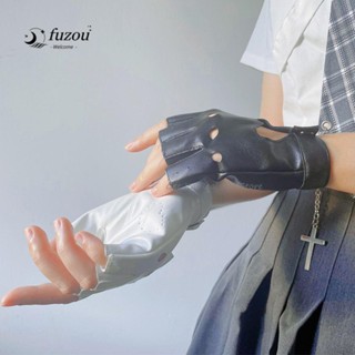 Fuzou ถุงมือผู้หญิง หรูหรา หัวใจโกธิค กลวง โลลิต้า JK สําหรับเด็กผู้หญิง ถุงมือครึ่งนิ้ว