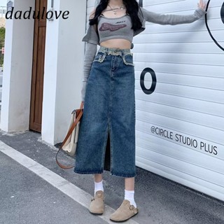 DaDulove💕 New American Ins High Street Retro Raw Edge Denim Skirt Niche High Waist A- line Skirt Bag Hip Skirt