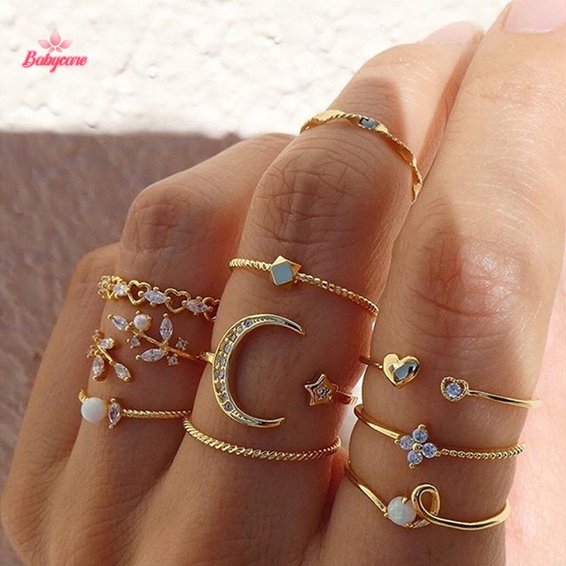 Byce> ชุดเครื่องประดับ แหวน รูปดวงจันทร์ ดาว สไตล์โบฮีเมียน ของขวัญ สําหรับผู้หญิง 10 ชิ้น ต่อชุด