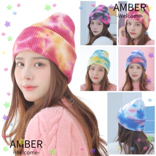 Amber หมวกบีนนี่ ผ้าถัก สีพื้น น่ารัก สําหรับผู้หญิง ผู้ชาย 5 สี