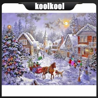 Kool ภาพวาดสีน้ํามันบนผ้าใบ ไร้กรอบ รูปเมืองหิมะ คริสต์มาส DIY สําหรับตกแต่งผนังบ้าน