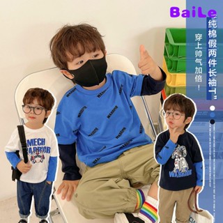 [Baile Little Forest] เสื้อยืดแขนยาว สองชิ้น อินเทรนด์ฤดูใบไม้ผลิ และฤดูใบไม้ร่วง สําหรับเด็กทารก