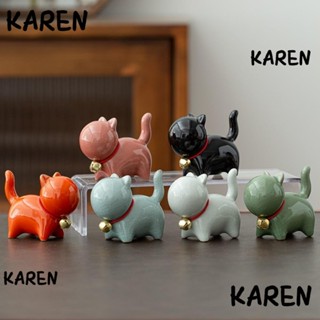 Karen ฟิกเกอร์ไม้เซรามิค รูปสุนัข แมว ขนาดเล็ก 6 สี สําหรับตกแต่งห้อง