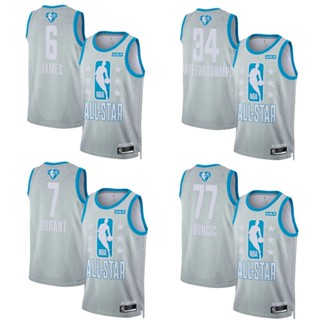 เสื้อกีฬาแขนสั้น ลายทีม Luca Dongcheqi Jordan Gray 2022 NBA All Star Game Rockman Jersey แฟชั่นฤดูร้อน สําหรับผู้ชาย