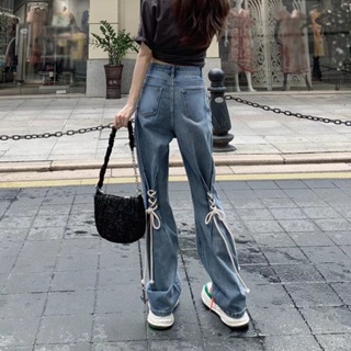 Solenne  กางเกงขายาว กางเกงยีสน์ผู้หญิง ทรงหลวม ๆ ตรง Retro Hip Hop Pants 2023 NEW Style  สไตล์เกาหลี Trendy ins Stylish A97L82U 36Z230909