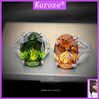 Kuroze แหวนมรกต ประดับเพชร สีแชมเปญ หรูหรา แฟชั่นสําหรับผู้หญิง