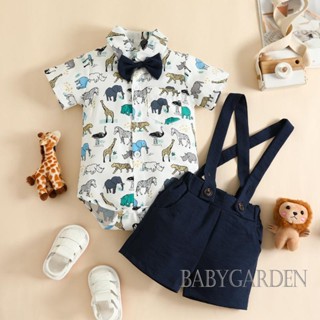 Babygarden-0-18m ชุดรอมเปอร์ แขนสั้น ผูกโบว์ และกางเกงขาสั้น สําหรับเด็กผู้ชาย