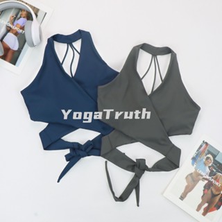 【YOGATRUTH】สปอร์ตบรา คอวีลึก ประดับโบว์ สําหรับเต้นรํา เล่นโยคะ ฟิตเนส