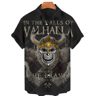 เสื้อเชิ้ตแขนสั้น คอปก ระบายอากาศได้ดี ลาย Viking Nordic Mythology 3 มิติ สไตล์ฮาวาย แฟชั่นฤดูร้อน สําหรับผู้ชาย 2023