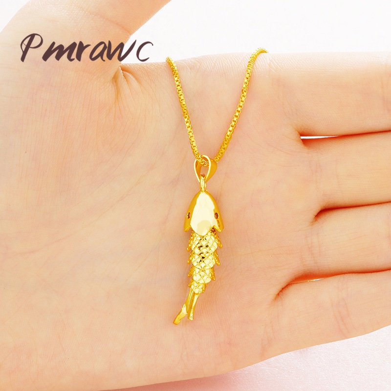 Pmrwc | แฟชั่น Au999 Gold Swing Fish จี้น่ารักปลาคาร์พสร้อยคอป่า FS964
