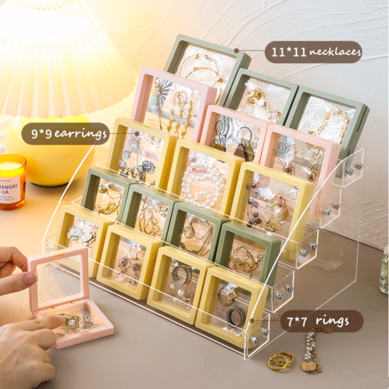 Roselife กล่องใส PE 3D ตั้งได้ สําหรับเก็บเครื่องประดับ แหวน ต่างหู สร้อยคอ สร้อยข้อมือ แบบพกพา เดินทาง