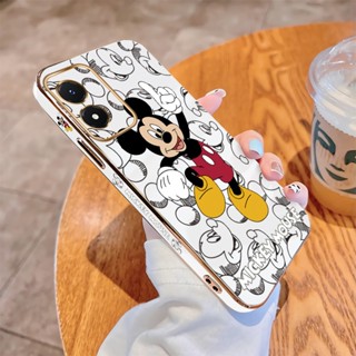 เคสโทรศัพท์มือถือ แบบนิ่ม ลายการ์ตูนมิกกี้ เมาส์ ขอบสี่เหลี่ยม หรูหรา สําหรับ Vivo Y02S Y16 Y22 Y22S Y35 Y55 Y75 Y75 5G