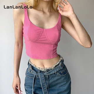 Lanlanlolo เสื้อคอร์เซ็ท เปิดหลัง สีพื้น เรียบง่าย สําหรับผู้หญิง 2023