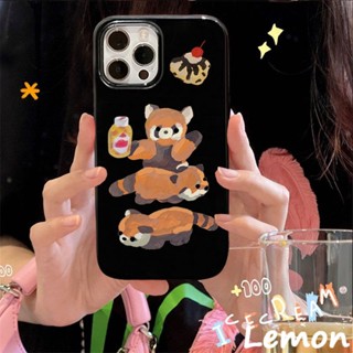 Lemon - เคสโทรศัพท์มือถือ ลายภาพวาดสีน้ํามัน รูปแรคคูนน้อยน่ารัก สีดําวาว สําหรับ 14pro 14promax 13 13pro 13promax 11 12 12pro 12promax XR XSMAX 7P 8P MINI