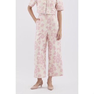 EP กางเกงทรงขาตรงลายดอกไม้ ผู้หญิง สีชมพู | Floral Print Straight Leg Trousers | 4670