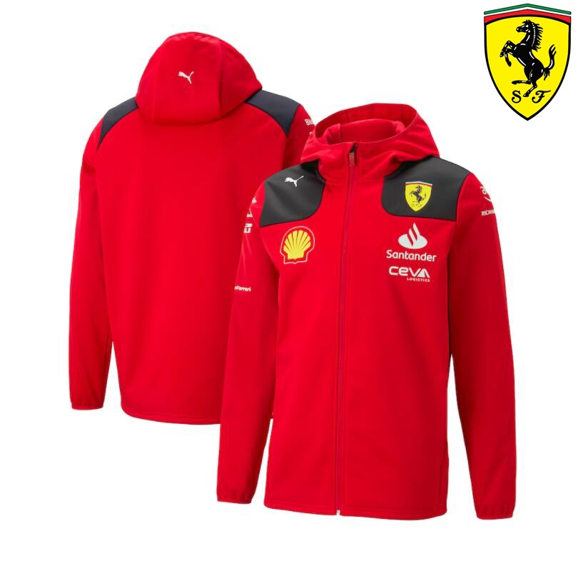 เสื้อแจ็กเก็ตแขนยาว มีฮู้ด ลายทีมแข่งรถ F1 Scuderia Ferrari 2023 F1 แฟชั่นฤดูใบไม้ผลิ สําหรับผู้ชาย และผู้หญิง 2023