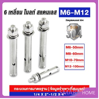 SMART พุกสแตนเลส ขนาด 304 M6 M8 M10 M12 6 หัวเหลี่ยม  สแตนเลส Expansion Bolt