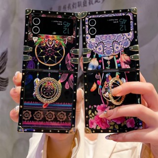 เคสโทรศัพท์มือถือ ทรงสี่เหลี่ยม กันกระแทก พร้อมขาตั้ง หรูหรา สําหรับ Samsung Galaxy Z Flip 3 Z Flip 4 5G