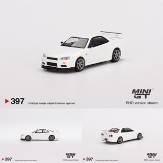 โมเดลรถยนต์ แครอสจิ๋ว สีขาว MINI GT 1:64 Skyline GTR R34 V-Spec N1 397