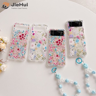 Jiehui เคสโทรศัพท์มือถือ เต็มจอ ลายดอกไม้ ขนาดใหญ่ แฟชั่น สําหรับ Samsung Z Flip4 Z Flip3