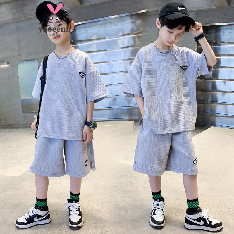 【YAOEENH】ชุดกีฬา เสื้อแขนสั้น และกางเกงขาสั้น ทรงหลวม ขนาดใหญ่ 110-160 ซม. สําหรับเด็กผู้ชาย