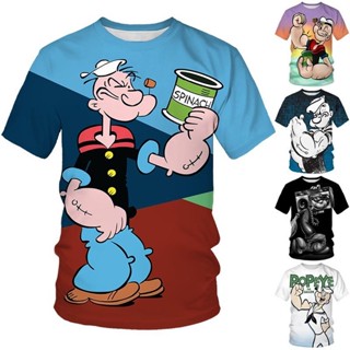 ใหม่ เสื้อยืดแขนสั้น พิมพ์ลายการ์ตูน Popeye 3 มิติ ลําลอง แฟชั่น สําหรับผู้ชาย