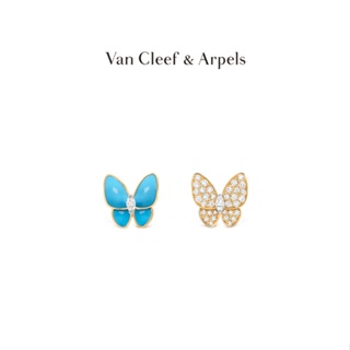 [พร้อมส่ง] Vca Van Cleef &amp; Arpels ต่างหู รูปผีเสื้อ ประดับเพชรเทอร์ควอยซ์ สีเหลือง สีทอง