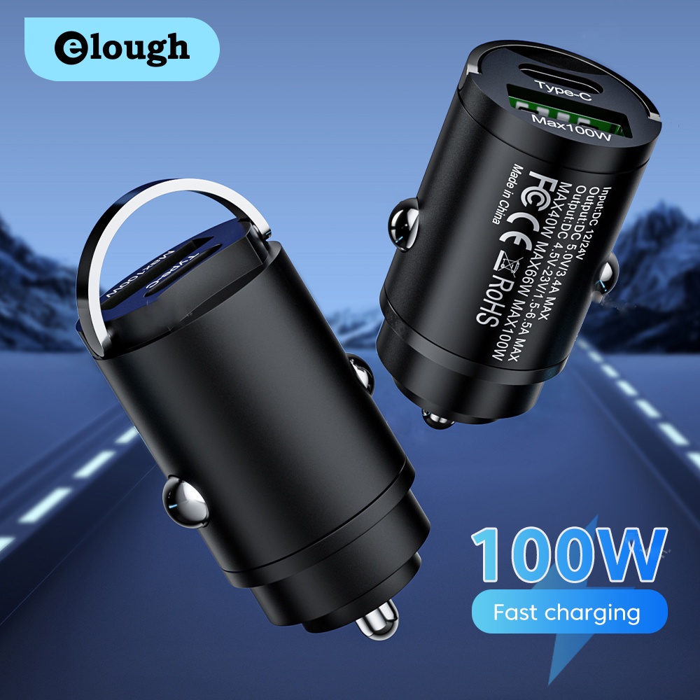 Elough อะแดปเตอร์ที่ชาร์จในรถยนต์ 100W Mini USB PD QC 3.0 รูปที่ 2