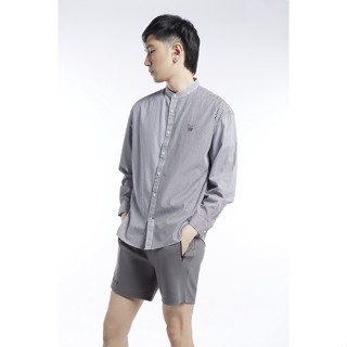 ESP เสื้อเชิ้ตคอจีนลายทางลายเฟรนช์ชี่ ผู้ชาย สีดำ | Frenchie Contrast Stripe Shirt (Oversized) | 3641
