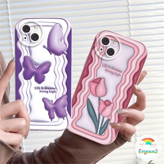 เคสซิลิโคนนิ่ม ลายผีเสื้อสีม่วง 3D กันฝุ่น กันตก สําหรับ iPhone 14 13 12 11 Pro Max X Xr Xs Max 8 7 6 6s Plus SE 2020