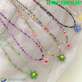 Anemone สร้อยคอโซ่ ประดับลูกปัดคริสตัล สีแคนดี้ สไตล์เกาหลี เรโทร สําหรับผู้หญิง