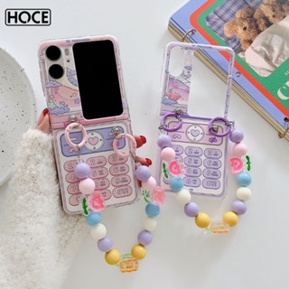 Hoce เคสโทรศัพท์มือถือ PC แข็ง กันกระแทก ประดับลูกปัดน่ารัก สีชมพู สําหรับ OPPO Find N2 Flip N2Flip