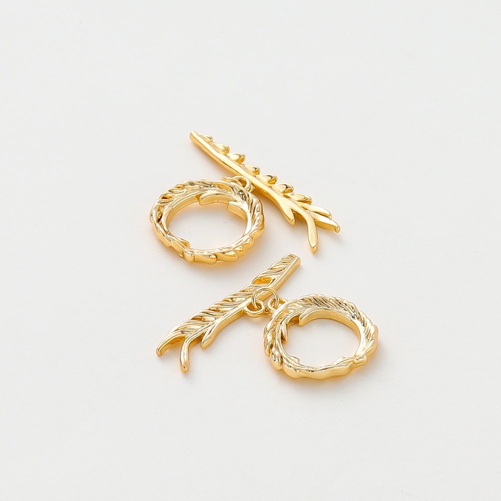 2-6ชิ้น ตะขอ OT ชุบทอง 18K ลายขนนก 15.5x28มม ไม่ลอกไม่ดำ สำหรับทำสร้อยคอ สร้อยข้อมือ DIY อุปกรณ์เครื