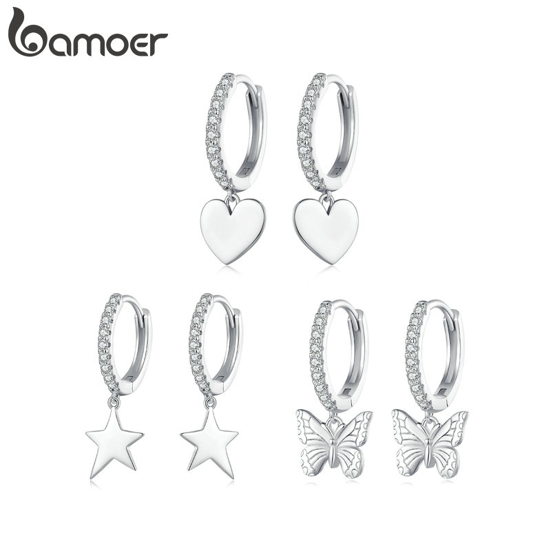 Bamoer ต่างหูแฟชั่น รูปดาวและผีเสื้อ เรียบง่าย สําหรับผู้หญิง YIE234
