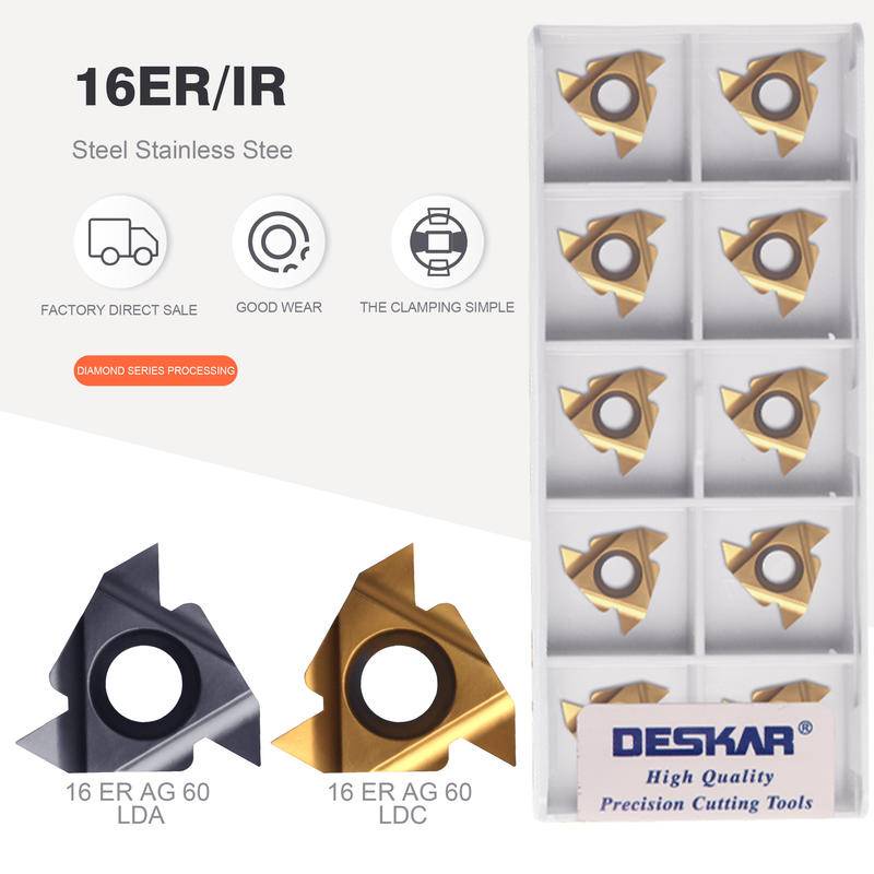 เม็ดมีดกลึงคาร์ไบด์ CNC 100% 16ER 16IR AG55 AG60 LDA LDC คุณภาพสูง 10 ชิ้น