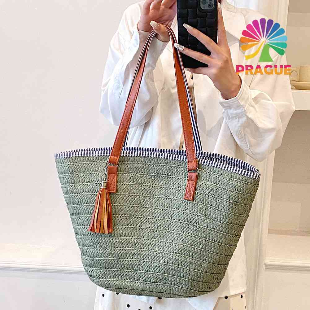 (พร้อมส่ง) กระเป๋าสะพายไหล่ลําลอง ประดับพู่ หรูหรา เหมาะกับเดินชายหาด ริมทะเล แฟชั่นฤดูร้อน สําหรับผู้หญิง
