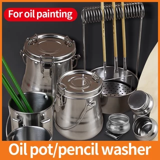 Art Painting Palette ปากกา-ซักผ้าถังสแตนเลสปิดผนึกแบบพกพาอุปกรณ์แห้งผู้ถือปากกา Sketch Oil Draw Art Supplie