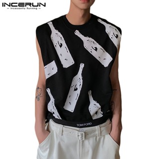 Incerun เสื้อกล้าม แขนกุด พิมพ์ลายขวดไวน์ แฟชั่นสําหรับผู้ชาย