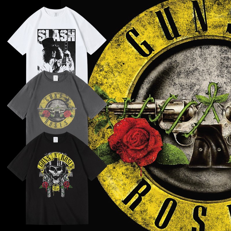 เสื้อ Guns N' Roses แขนสั้นคอกลม สกรีนลายสวยงาม เสื้อผ้าแฟชั่น ใส่ได้ทั้งชายหญิง เสื้อยืดวงดนตรี cotton พร้อมส่ง