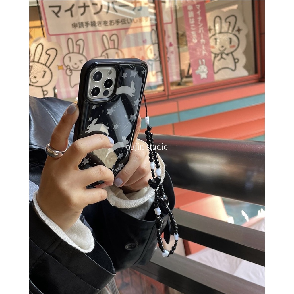 เคสโทรศัพท์มือถือ กันกระแทก ลายกระต่ายท้องฟ้ากลางคืน สไตล์เกาหลี พร้อมสายคล้อง สําหรับ 15 14 13 12 11 x
