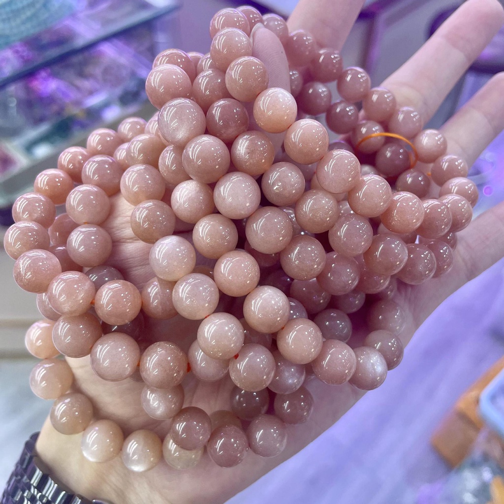 【พร้อมส่ง】สร้อยข้อมือคริสตัลแฟชั่น - หินมูนสโตน สีส้มธรรมชาติ, สีชานม, ของขวัญเครื่องประดับอ่อนโยน
