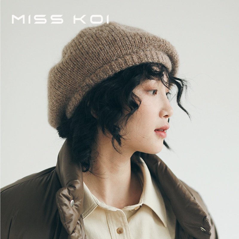 Misskoi [พร้อมส่ง] หมวกเบเร่ต์ ผ้าวูลถัก ให้ความอบอุ่น เข้ากับทุกการแต่งกาย สไตล์ญี่ปุ่น แฟชั่นฤดูใบไม้ร่วง และฤดูหนาว สําหรับผู้หญิง